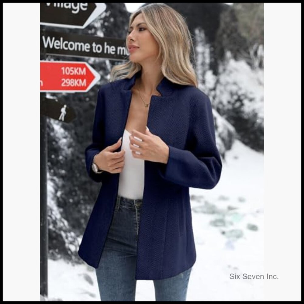 Polyester Cation Open Front Herringbone Blazer Bu… - image 4